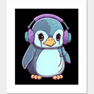 Penguin Headphones Posters and Art